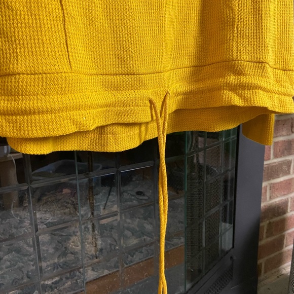 NWOT Mustard Yellow Cowl Neck Waffle Knit Sweatshirt, Size S - Picture 3 of 7